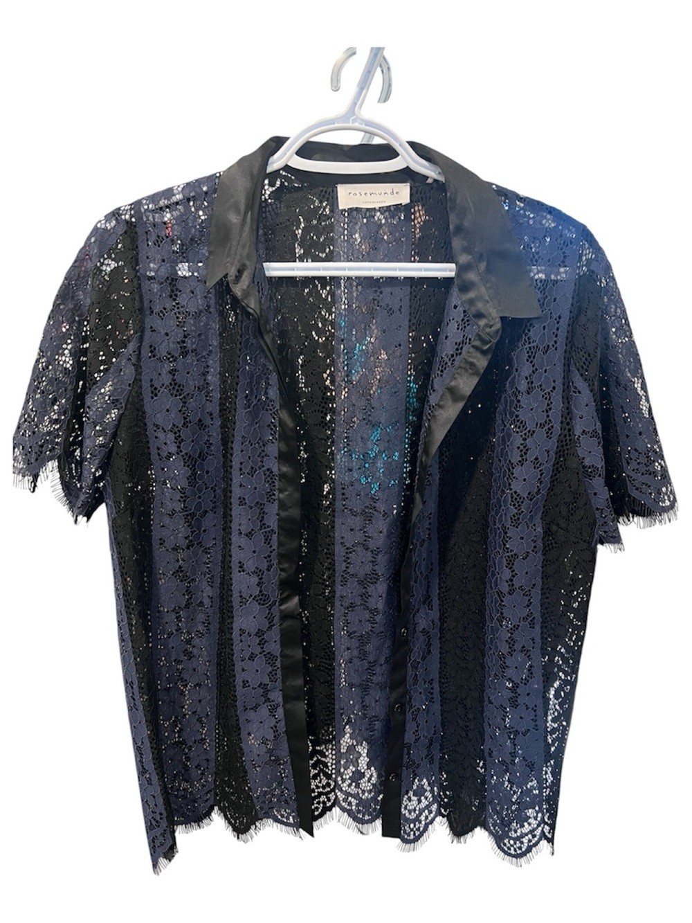 Rosemunde Copenhagen Navy Lace Top - Size 8 - Like New